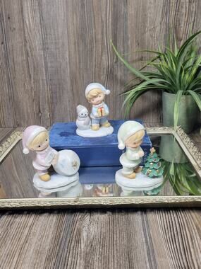 3 Vintage Homco Christmas Children Figurines 5613 Home Interior NIB